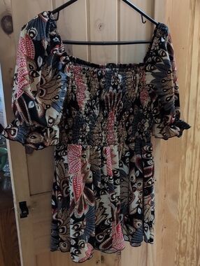 SHEIN Black Red Cream Paisley Print Blouse